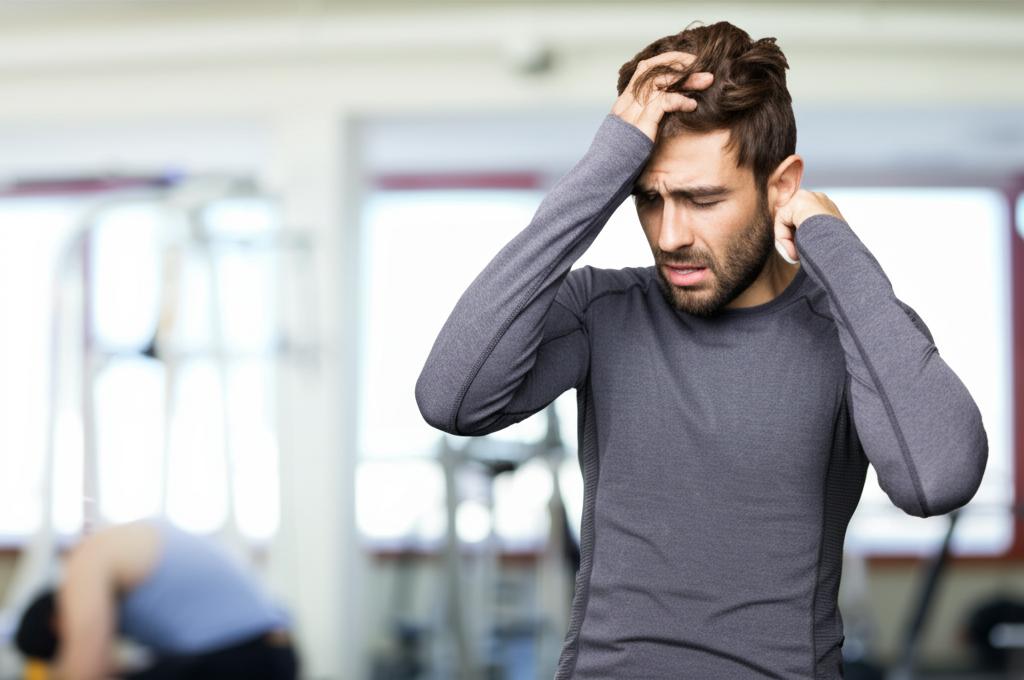 man feeling tired after gym, looking stressed