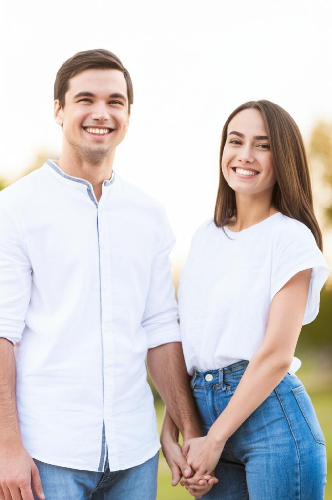 Happy couple smiling or holding hands