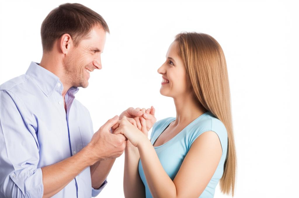 Happy couple holding hands and smiling, symbolizing restored intimacy and relationship happiness.