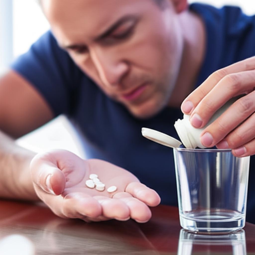 man feeling tired and taking pills
