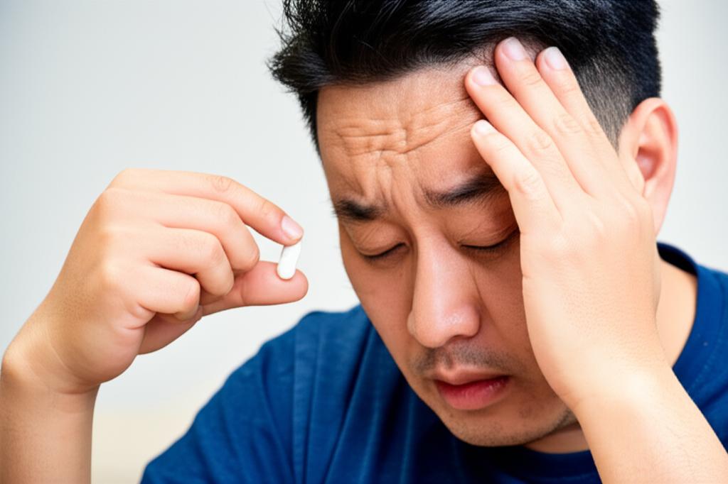 Man feeling dizzy and tired after taking a pill