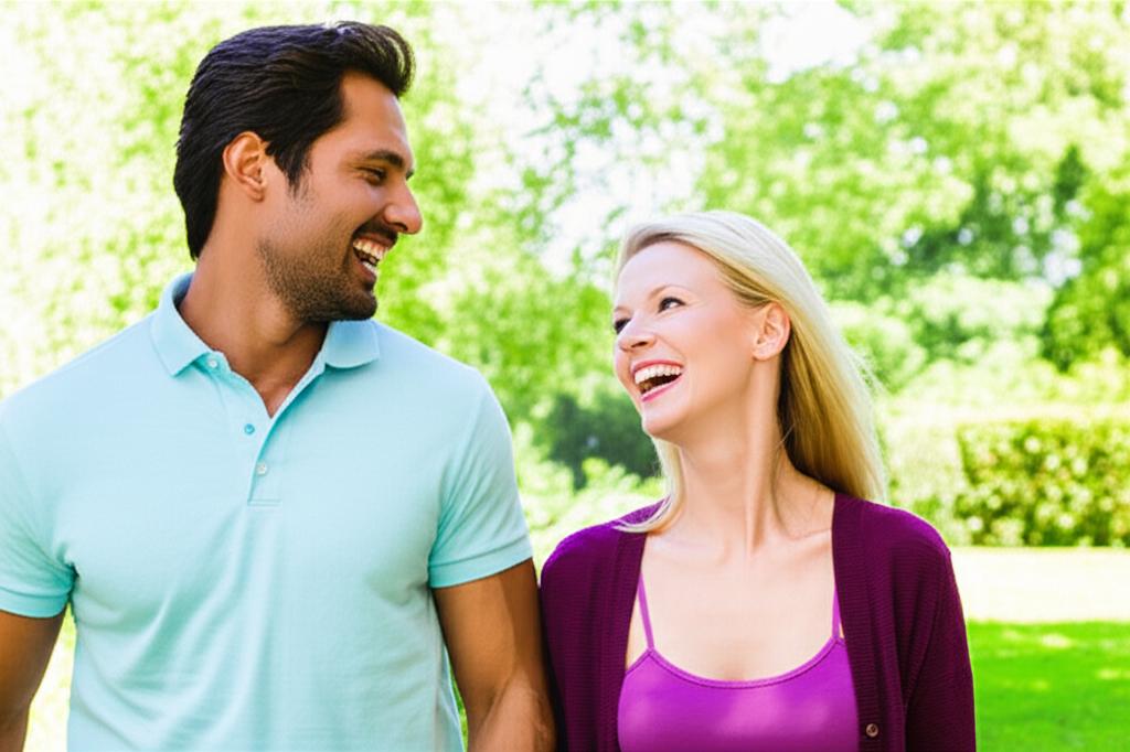 Man looking happy and energetic with his partner